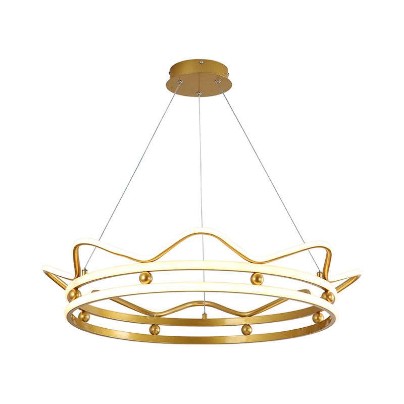 Metal Crown Frame Hanging Light Modernist LED Gold Chandelier Pendant Light for Bedroom
