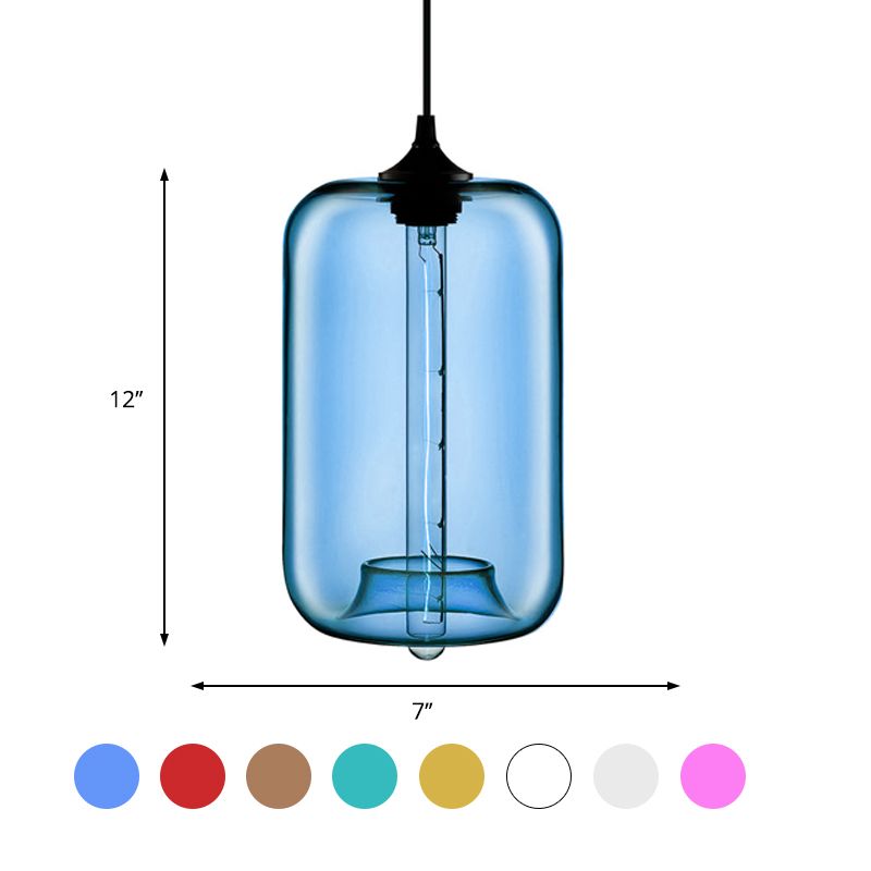 1 lampe à suspension légère avec nuage de bouteille en verre rouge / brun / bleu