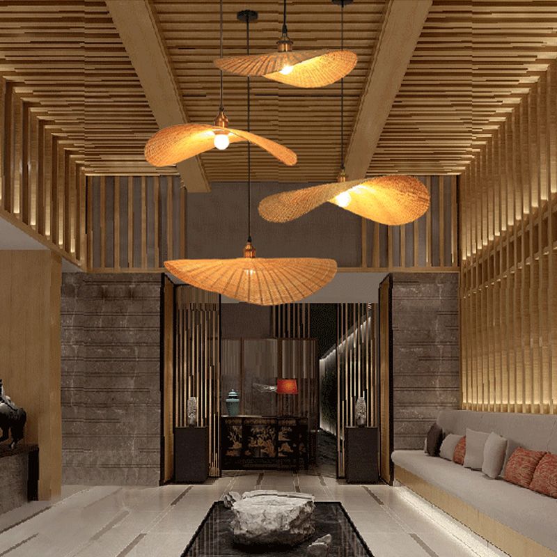 Chinesische Hutform anhängende Beleuchtungskörper Rattan hängen Licht für das Restaurant