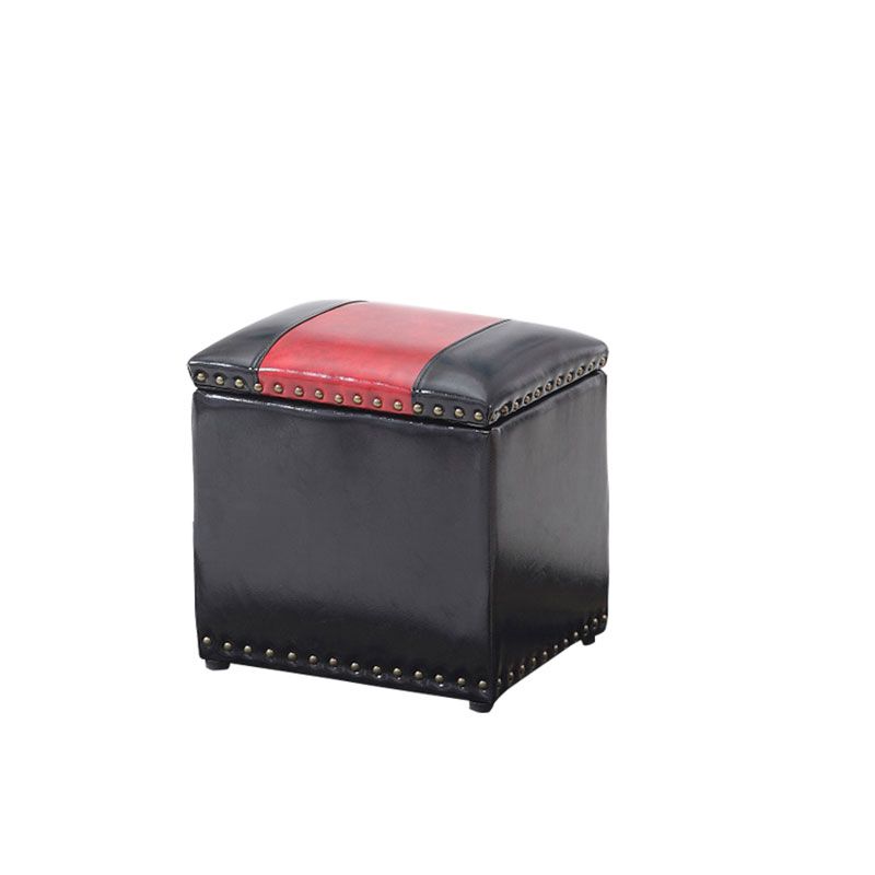 Modern Black Ottoman Leather Rectangle Ottoman for Living Room