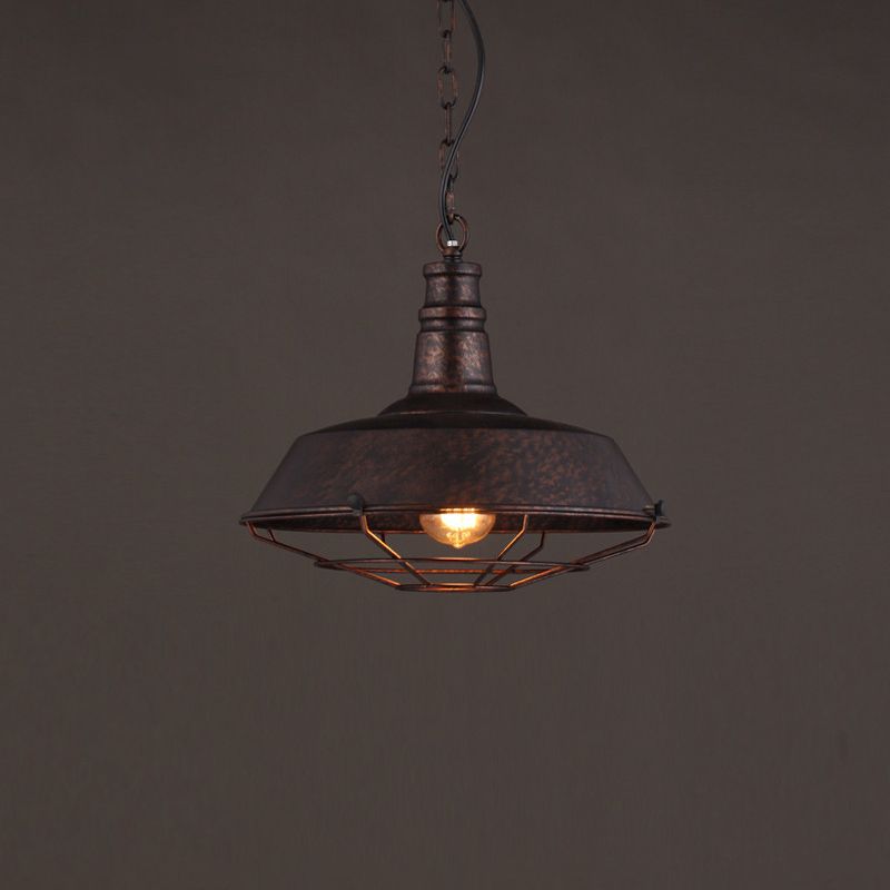 Vintage Pot Lid Shaped Hanging Lamp Single-Bulb Iron Suspension Light for Restaurant