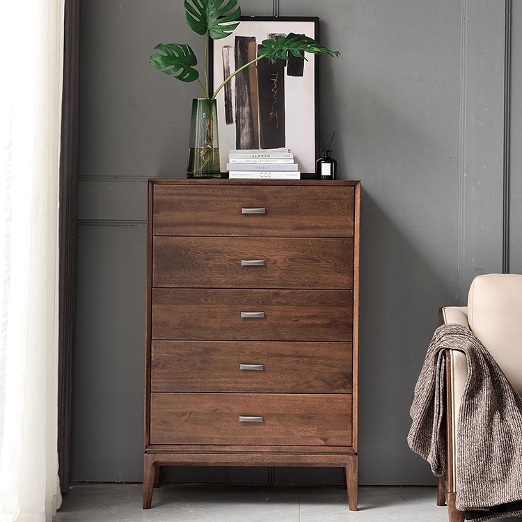 Solid Wood 5- Drawer Accent Chest Brown Chest for Living Room