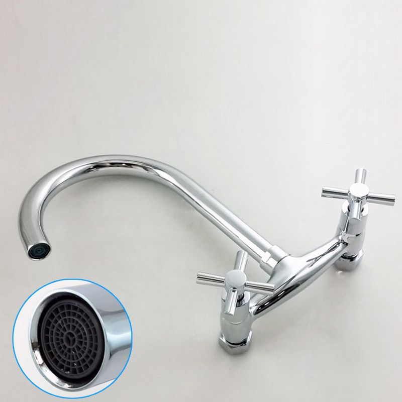 Modern 2-Handle Bathroom Sink Faucet 3 Hole Wall Mounted Bathroom Faucet with High-Arc
