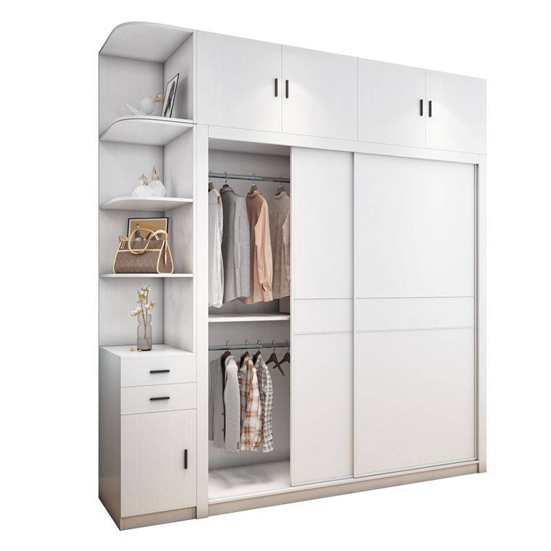 Contemporary Style Wardrobe Armoire White Engineered Wood Wardrobe with Drawer