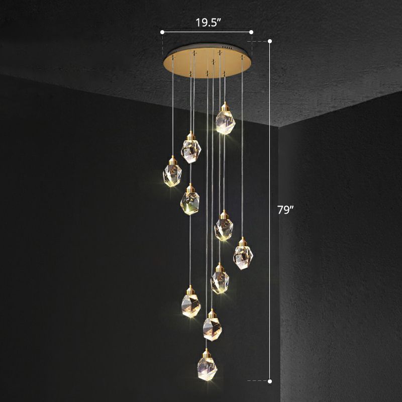 Clear Faceted Crystal Edelsteinhänge leicht minimalistischer Multi -Anhänger -Deckenlicht für Treppe
