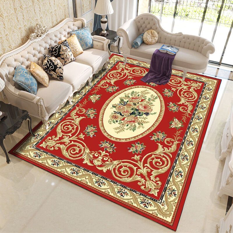Classical Floral Printed Carpet Polyester Area Rug Non-Slip Backing Indoor Carpet for Living Room