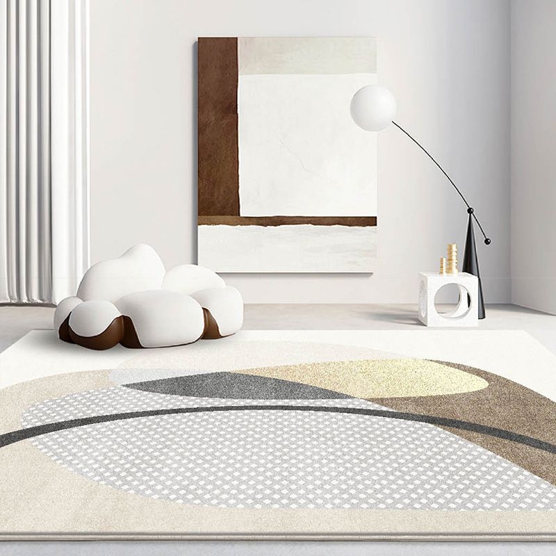 Apricot Line Rug Polyester Modern Rug Washable Rug for Living Room
