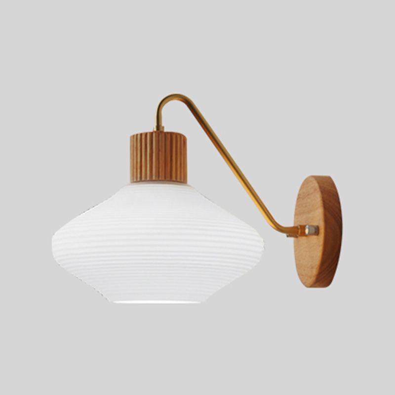 Wood Modern Wall Sconce Geometric Shape Wall Light with Glass Shade for Bedroom
