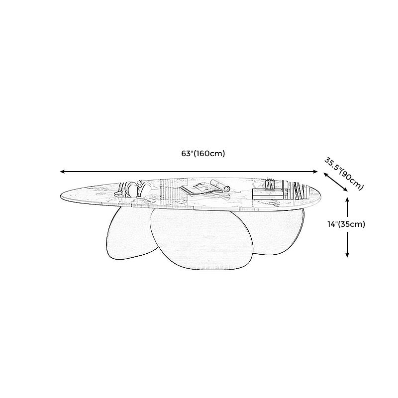 13.7"H 3 Legs Aged Metal Base White Slate Irregular Coffee Table