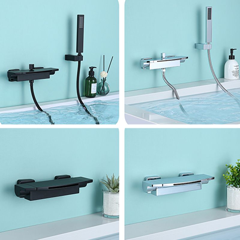 Modern Wall Mounted Copper Tub Filler Low Arc Waterfall Tub Faucet Trim