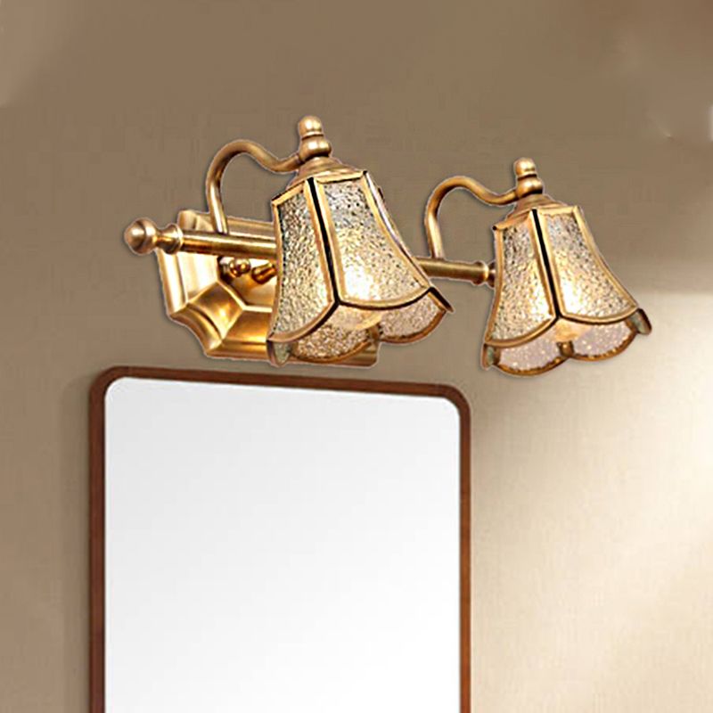 Traditionelle Trompete Eitelkeit Leuchten strukturiertes Glas 2/3 Lampenlampen Wandmontageleuchte in Messing