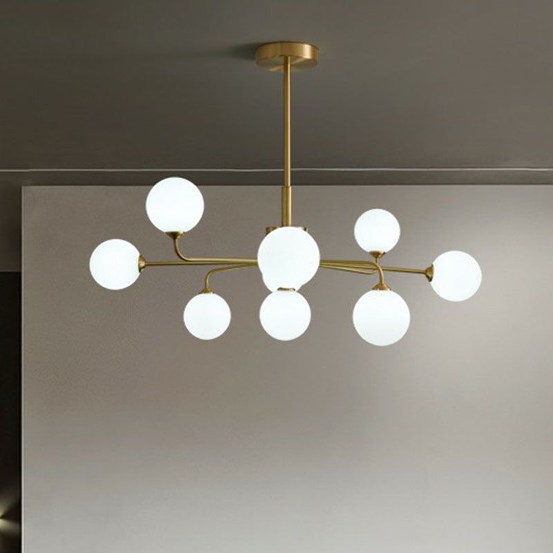 Orb Shaped Hanging Light Postmodern Glass Gold Finish Chandelier for Living Room