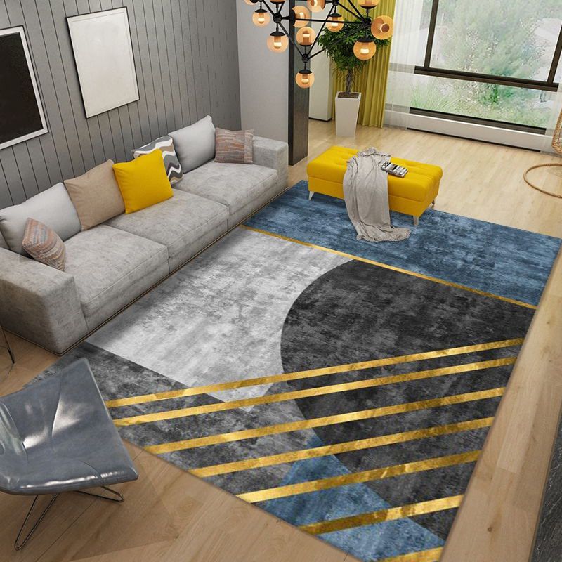 Gold Line Rug Polyester Modern Rug Non-Slip Backing Rug for Living Room