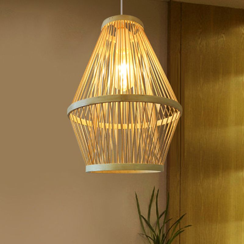 Luz de colgante curvado lámpara de bambú moderna 1 lámpara colgante de madera clara para comedor