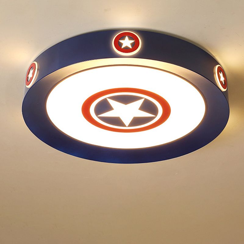Acrylic Round Ceiling Light Kids 16"/19.5" W LED Blue Flush Mount Light in Warm/White/3 Color Light for Bedroom