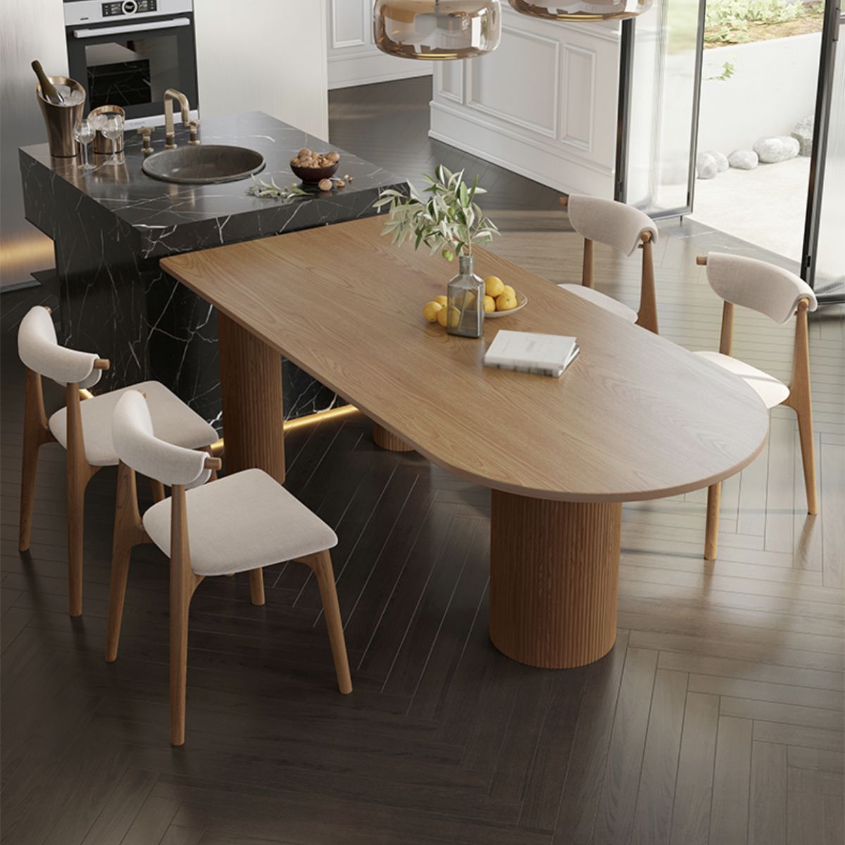 Modern Solid Wood Free from Dining Table Standard Dining Table with 3 Legs