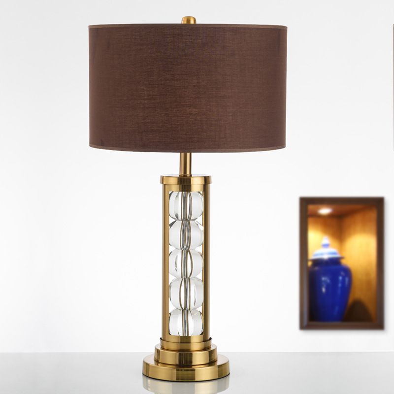 1 Kopfstudienaufgabenbeleuchtung moderner Gold kleiner Schreibtischlampe mit Zylinderstoffschatten