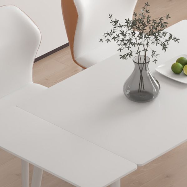 Contemporary Extendable Rectangular White Dining Table with 4 Foot