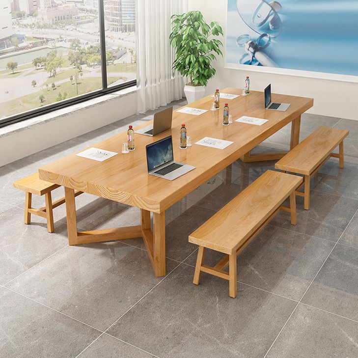 Tavolo da pranzo in legno rettangolare tavolo in legno solido moderno con doppio piedistallo