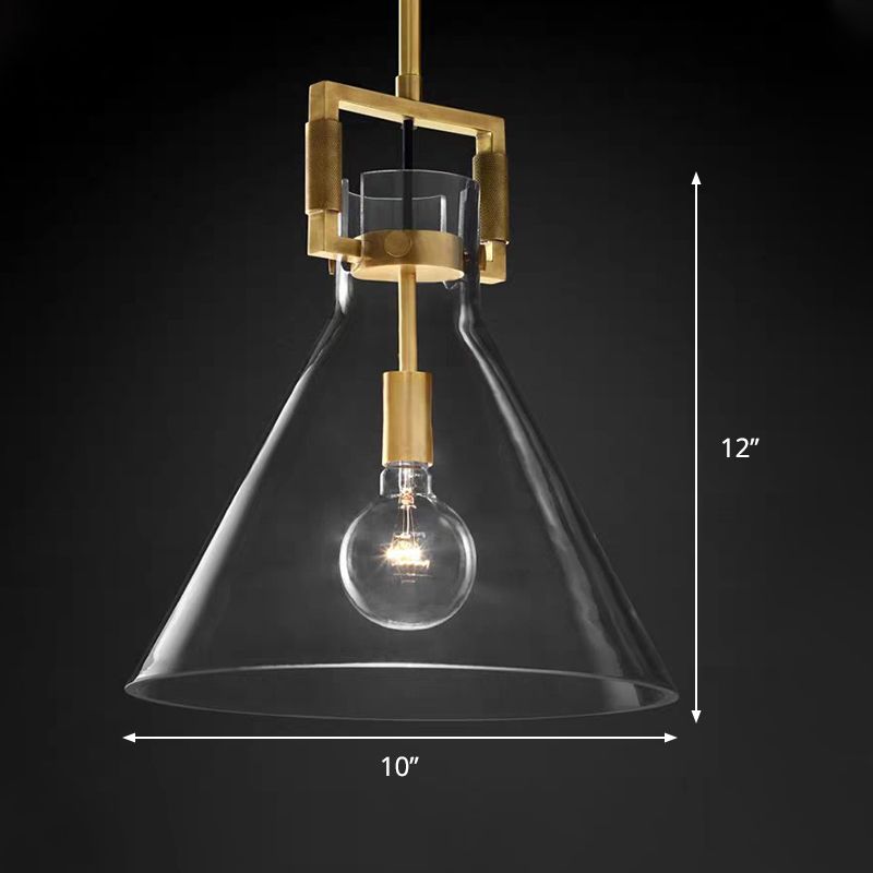 Postmodern 1 testa a sospensione Light Brass Hanging Lamp Dome/Globe/Cone con tonalità in vetro trasparente, largo 12 "/12.5"/14 "
