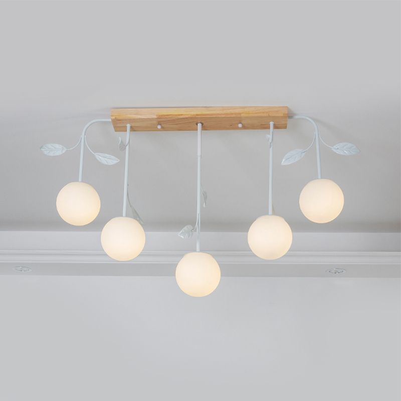 Lámpara de 3/5 luces Orb Island Light Modern Simple Glass Techo de vidrio con dosel de madera