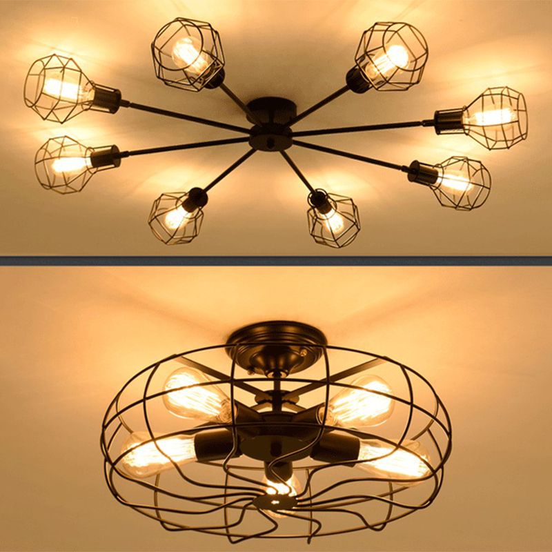 Industrial Style Flush Mount Metal Ceiling Light  in Black for Hallway