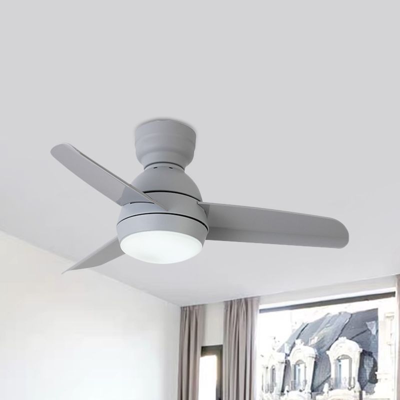 LED Round Pendant Fan Lighting Modern White/Black/Pink Finish Acrylic 3 Blades Semi Flush Mount Lamp with Wall/Remote Control, 33.5" Wide