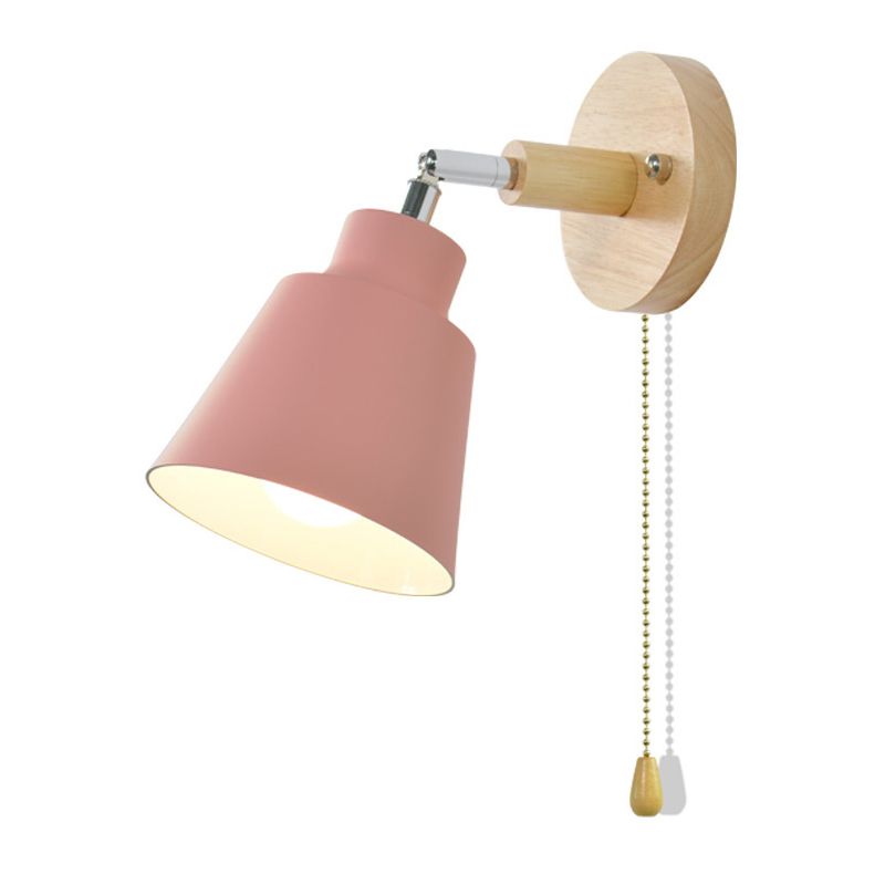 Macaron Style Wall Sconce 1-Light Wall Mount Lamp with Wood for Bedroom