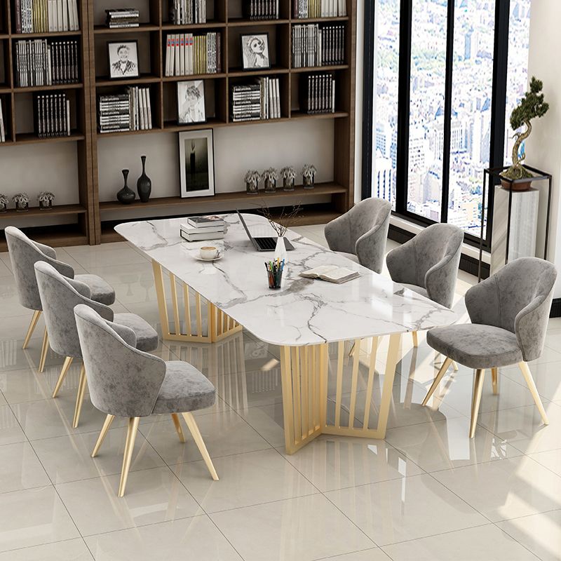 Rechteck gesinterte Stein weißer Esstisch Glam Doppelpodest Tabelle für Esszimmer