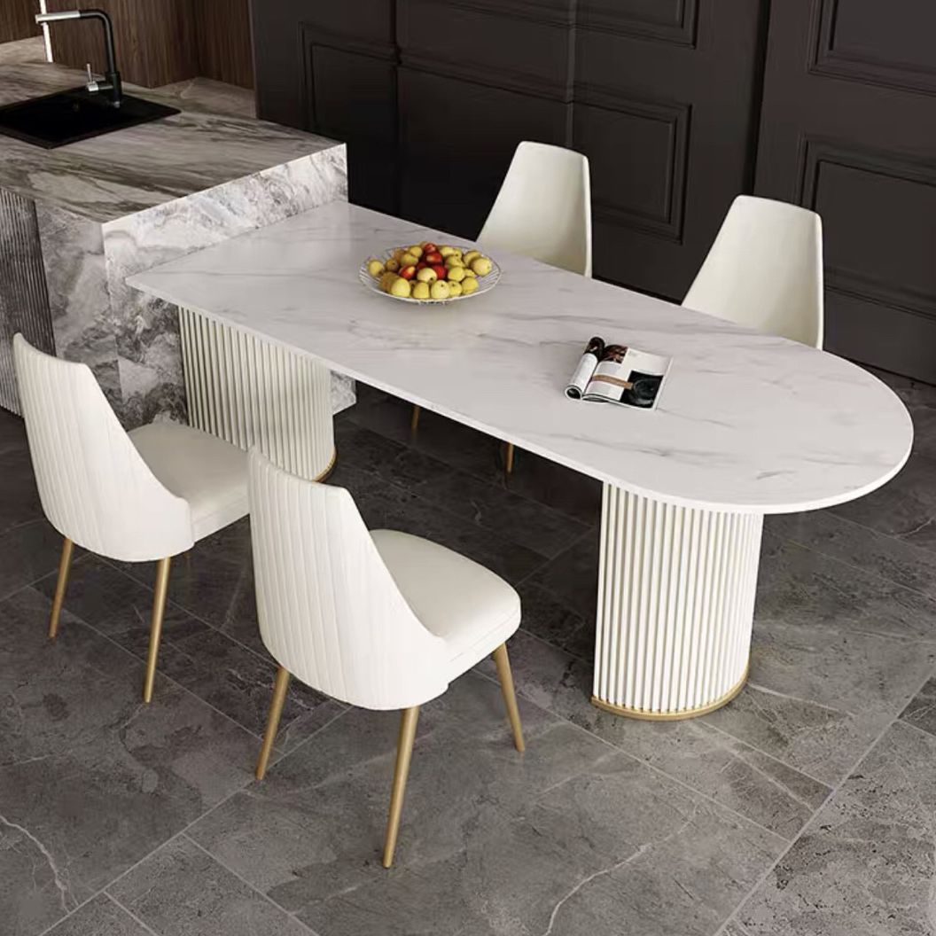Tavolo da pranzo in stile moderno a forma ovale tavolo fisso bianco con pietra sinterizzata