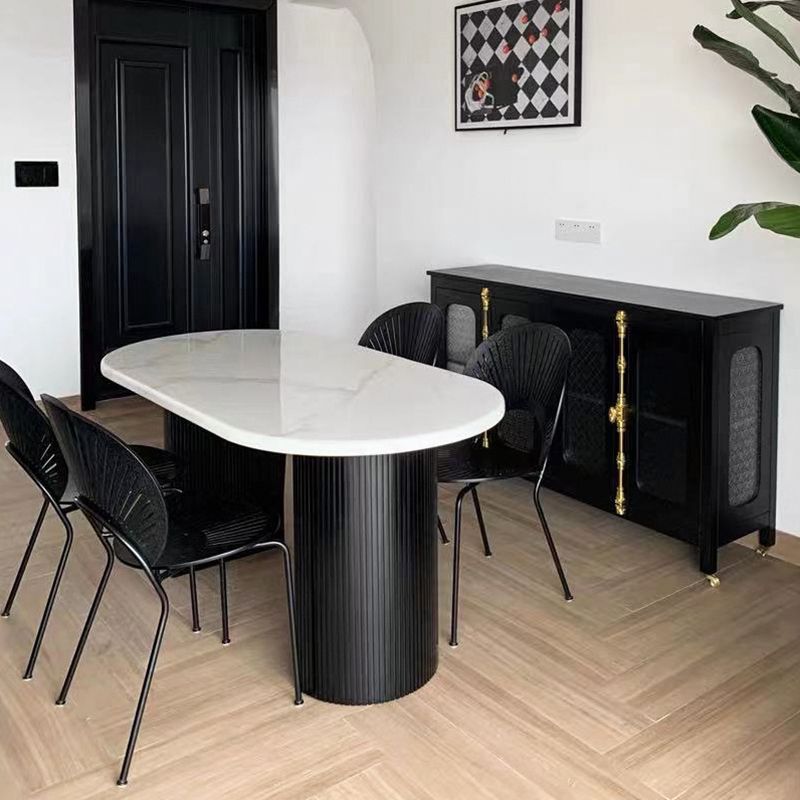 Oval Dining Table Contemporary Dining Table with Sled Base in Black