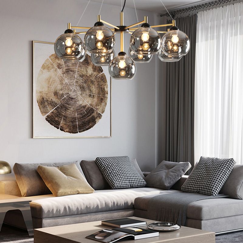 Chandelier en forma de mundo con sombra transparente de estilos modernos para el comedor