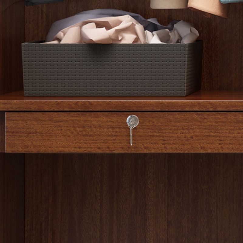 Brown Walnut Solid Wood Wardrobe Traditional Freestanding Wardrobe Armoire