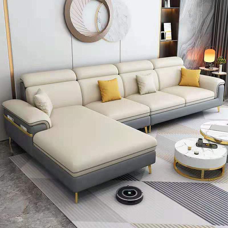 Latex Upholstery Sectional Filled Built-in Armrest with Pillow Back Sofa