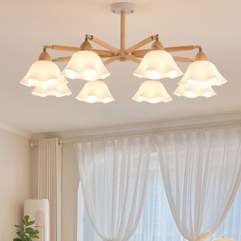 Modern Wooden Semi Mount Lighting Glass Shade Semi Flush for Living Room