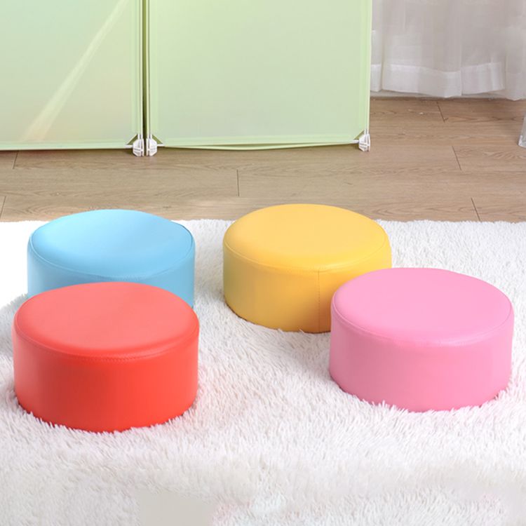 Pink Water Resistant Standard Round Solid Color PVC Modern Pouf