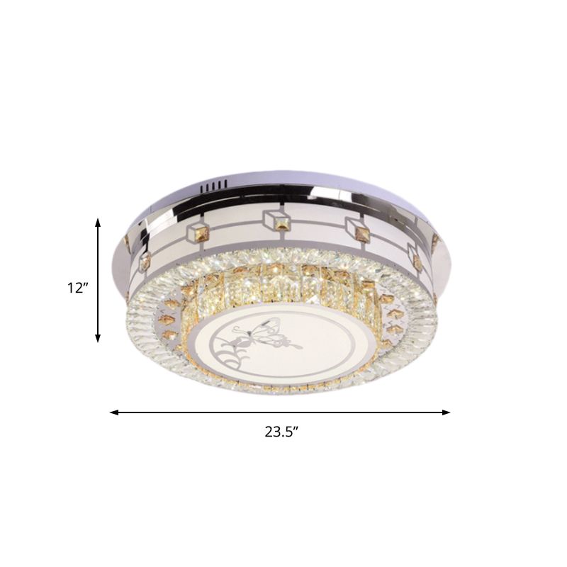 23.5"/31.5" W Round Crystal Flush Mount Light Contemporary LED Chrome Ceiling Mounted Fixture with Butterfly Pattern