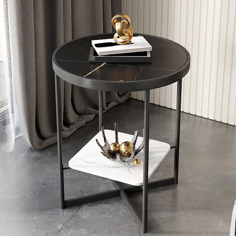 Dia 15.7"/19.7" Stone/Glass Round Side Table Shelf Included Cross Legs End Table