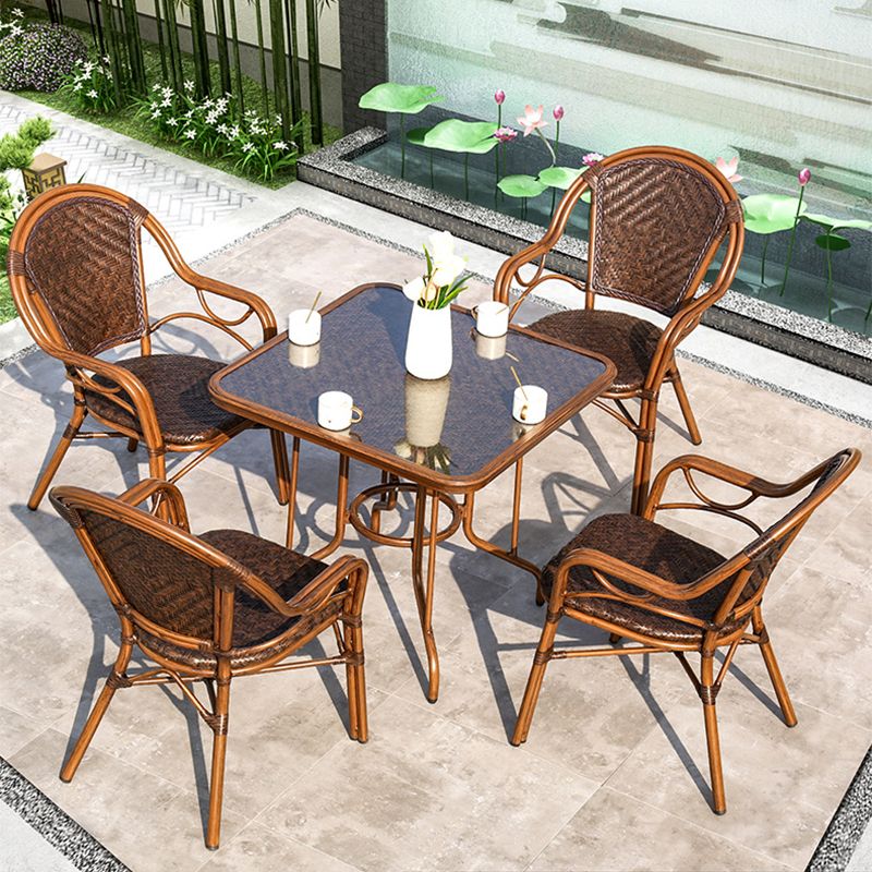 Tropical Rattan Patio Dining Chair Open Back Outdoors Dining Chairs