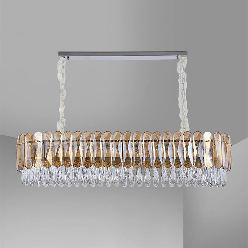 Crystal Oval Island Pendant Lights Modern Island Lighting 8 Light Island Ceiling Light