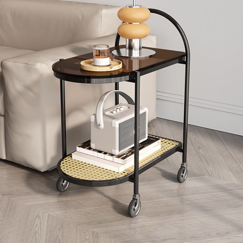 30.3" Tall Tray Top Side Accent Table Elliptical Glass Top End Table with Casters