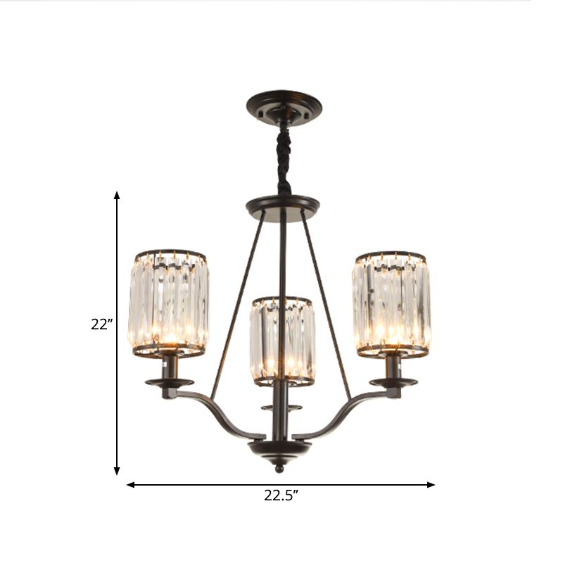 Cylinder Living Room Ceiling Chandelier Country Beveled Crystal Black Hanging Pendant Light