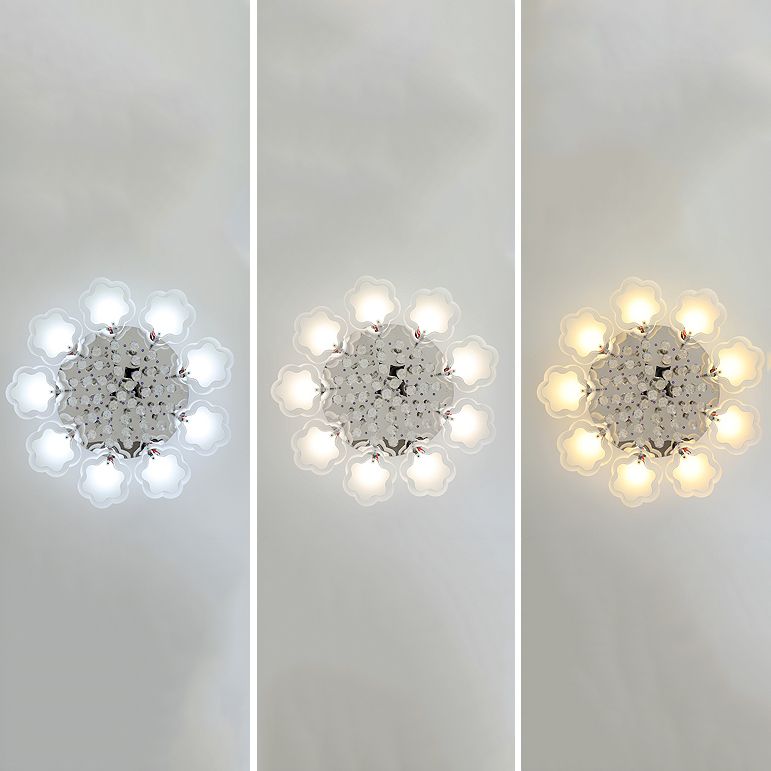 Lampada in metallo in metallo argento moderno illuminazione a soffitto per camera da letto multipla con tonalità di vetro