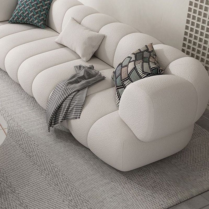 Scandinavian Fabric Sofa Biscuit Back Tuxedo Arm Sofa in White