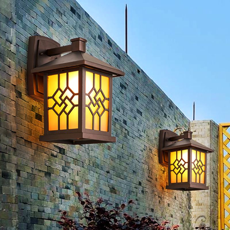 Frosted Glass Coffee Wall Lighting Lantern Single Bulb Rustic Wall Sconce Light Fixture for Yard