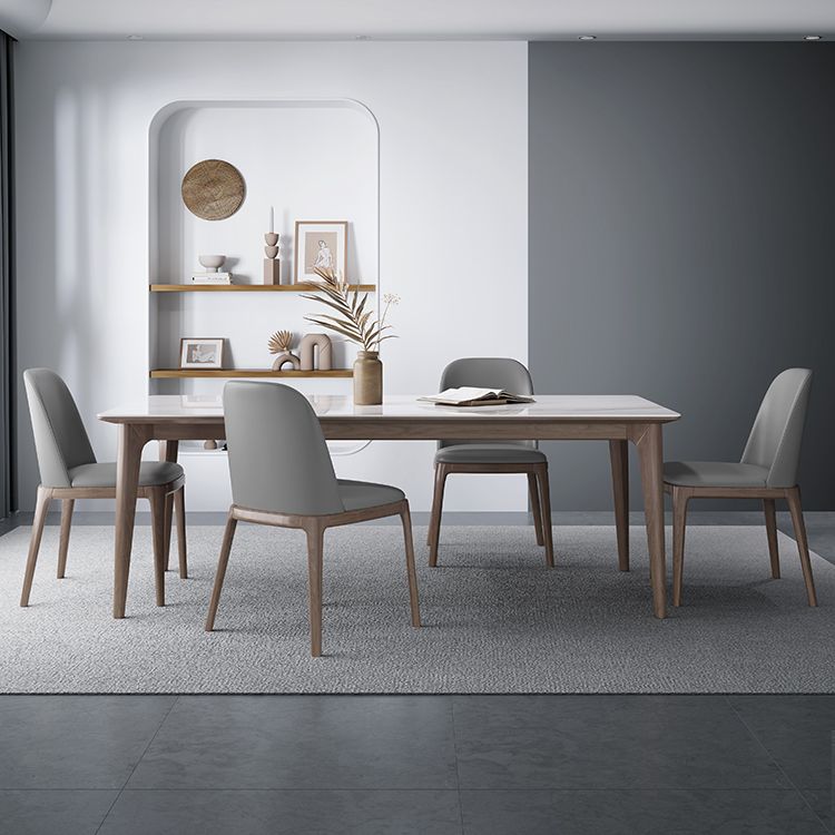 Medieval Modern Sintered Stone Dining Table Rectangle Table with Wooden 4 Legs