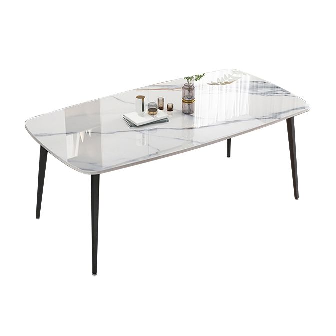 Modern Stone Rectangle Dining Table 4 Metal Legs for Dining Room