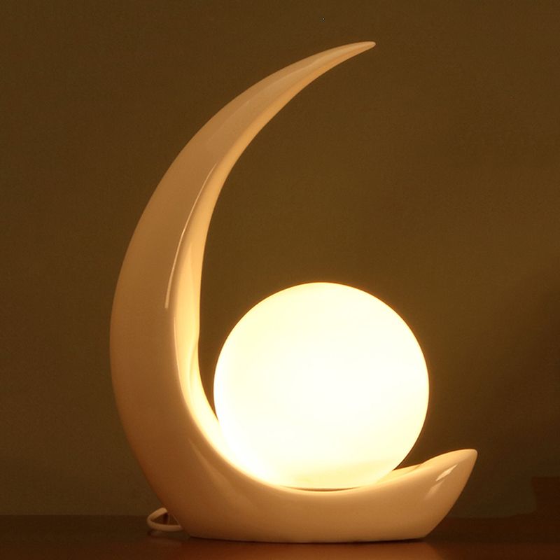 Lampada da tavolo ultramoderna Simplicity Moon Lampada da comodino in vetro bianco per camera da letto