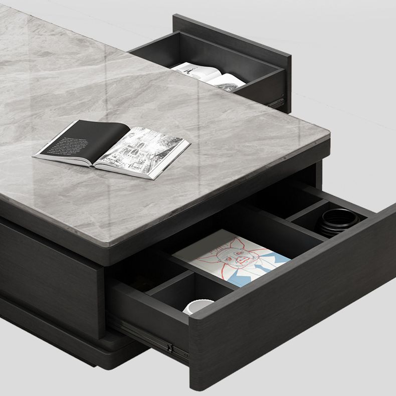 Pedestal Base Coffee Table with 3 Storage Drawers and Shelf in Grey