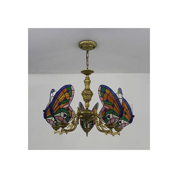 Luminaire de plafond papillon de style loft avec chaîne talonnée à chaîne talonnée pendentif éclairage en blanc / rouge / bleu / orange-vert